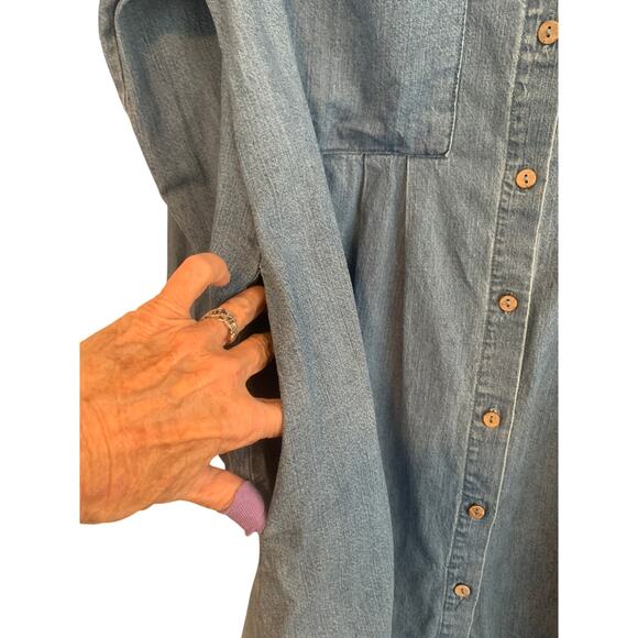 Free People Vintage Denim Button Front Boho Pockets Yoke Pintucks Long Sleeve XS - Picture 6 of 8